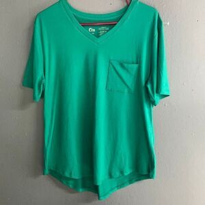 Zyia green scoop hem v-neck pocket tee short sleeve XXL #718